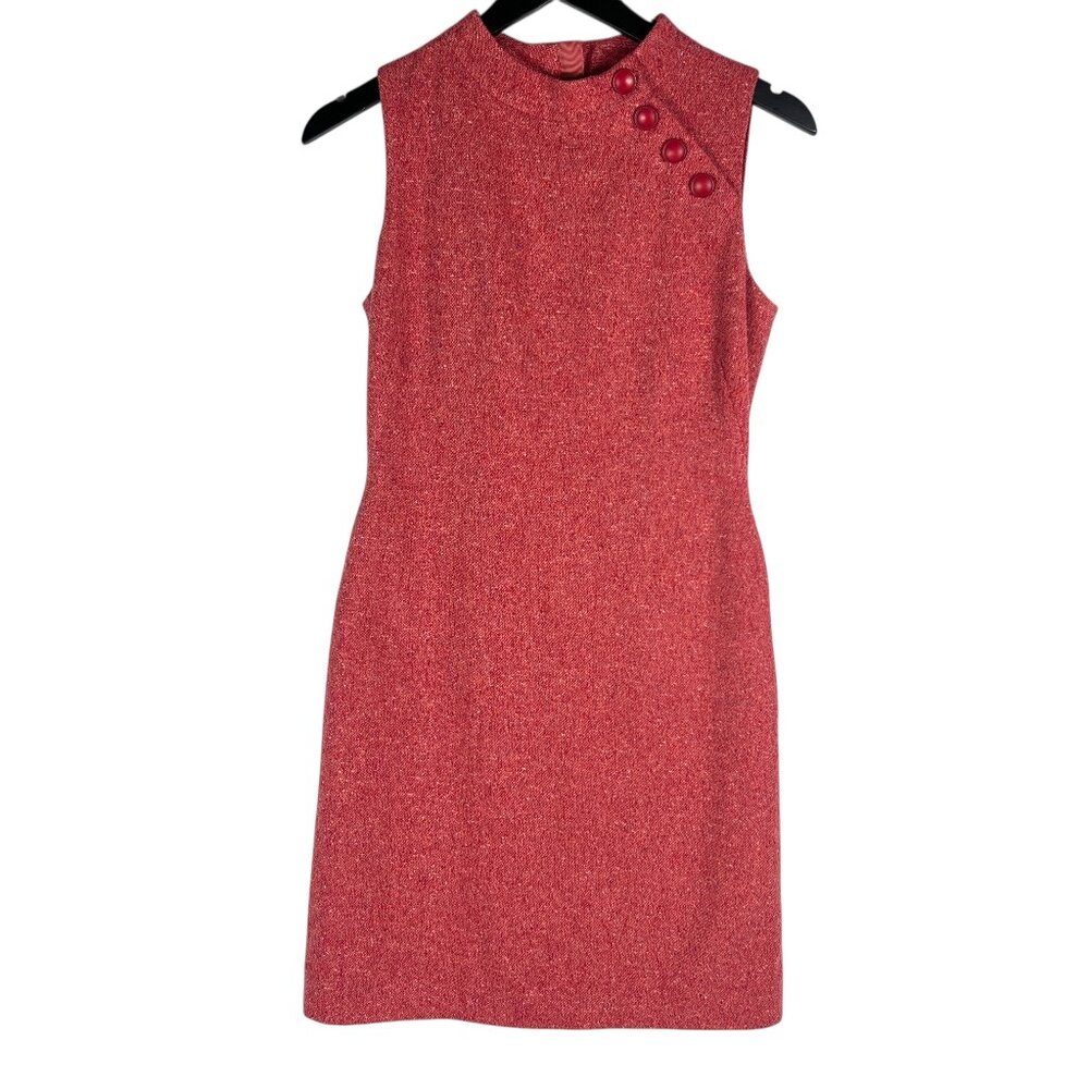 Hobbs London Sleeveless Wool Silk Blend Tweed Shift Dress in Red Size UK 8 US 4